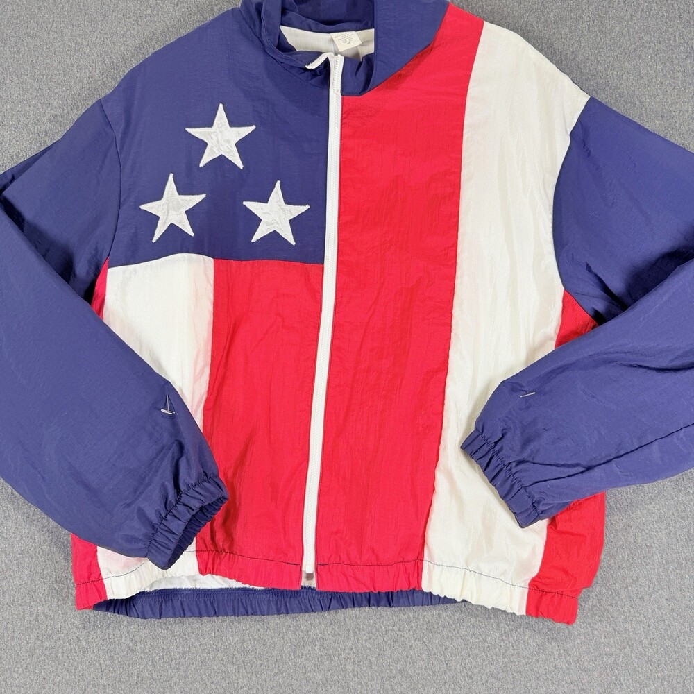 Vintage USA American Flag Windbreaker Jacket Stars Stripes Red White Blue M